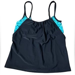 Splashletics Tankini Sport Swim Top Black Turquoise Tie Dye Size Medium Vacation